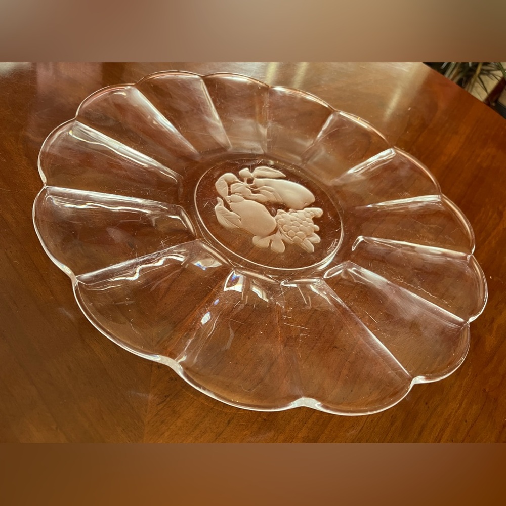 VAL St LAMBERT "Brussels" Clear Crystal Fruit Serving Torte Platter